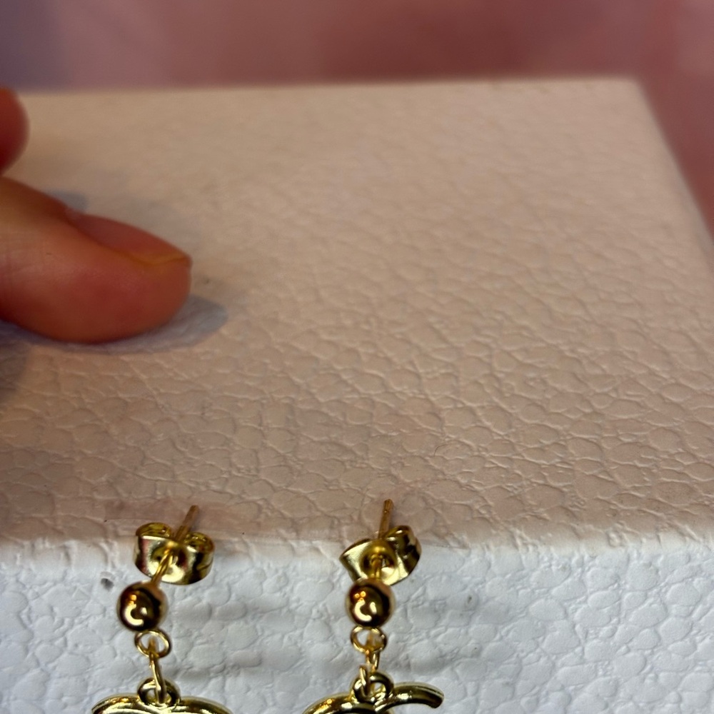 Cc Gold Dangle Earrings - Picture 3 of 3